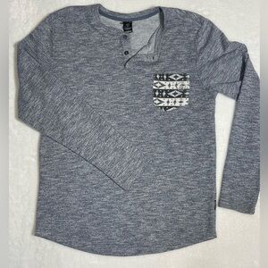 Volcom Blue Long Sleeve Henley with Patterned Pocket